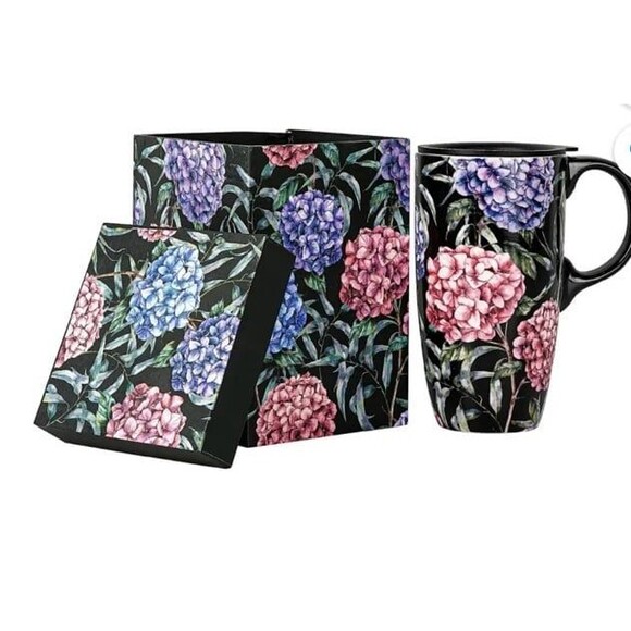 Topadorn NIB Coffee Mug Tall Ceramic Cup with Lid and Color Box 17 oz.,Pink